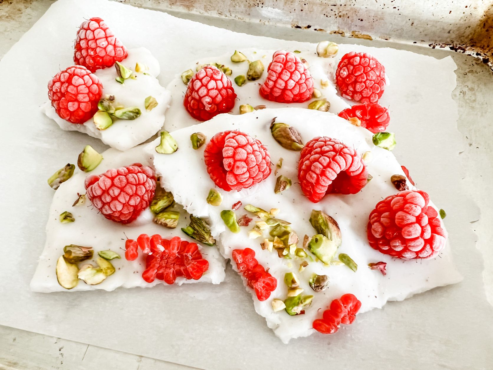 Raspberry Pistachio Vegan Yogurt Bark